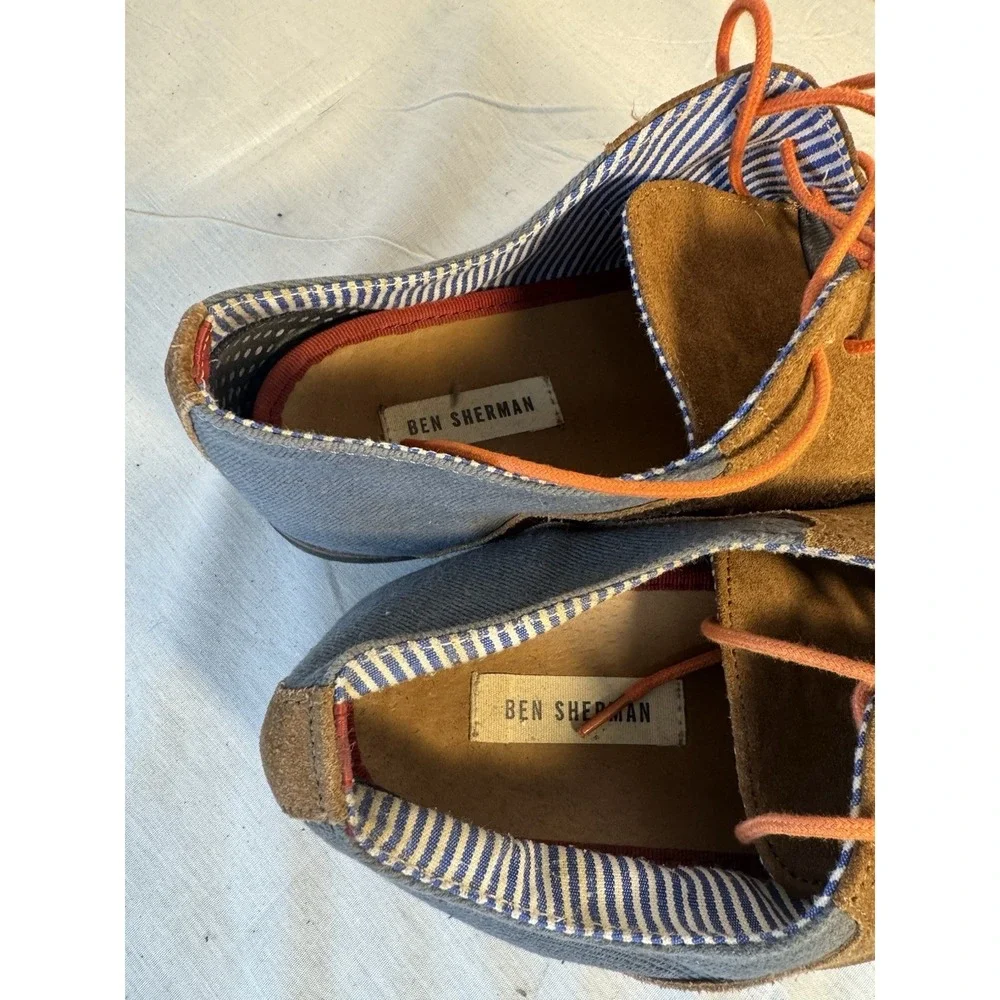 Ben Sherman Men's Oxford Shoes Size 11 Blue Brown Leather Denim Dress Casual